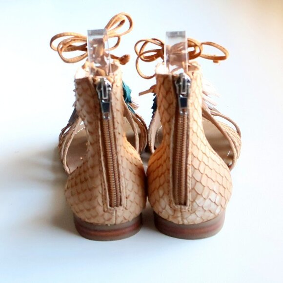 Steve Madden Monrowe Tan Leather Ankle Tie Tassel Gladiator Sandals Summer Shoes - Picture 7 of 15